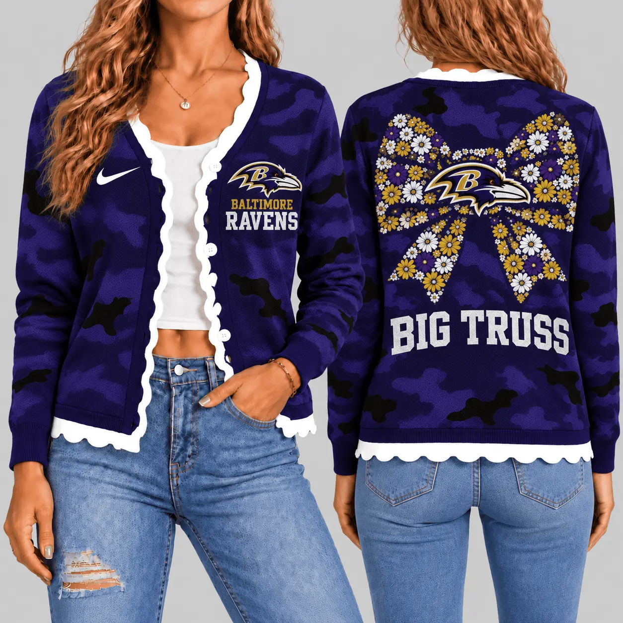 Baltimore Ravens | NFL Camo Bow Knit Cardigan TD