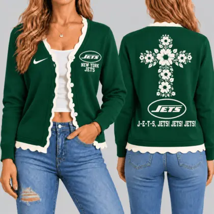New York Jets | NFL Floral Cross Faith Knit Cardigan TD