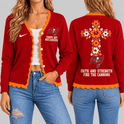 Tampa Bay Buccaneers | NFL Floral Cross Faith Knit Cardigan TD