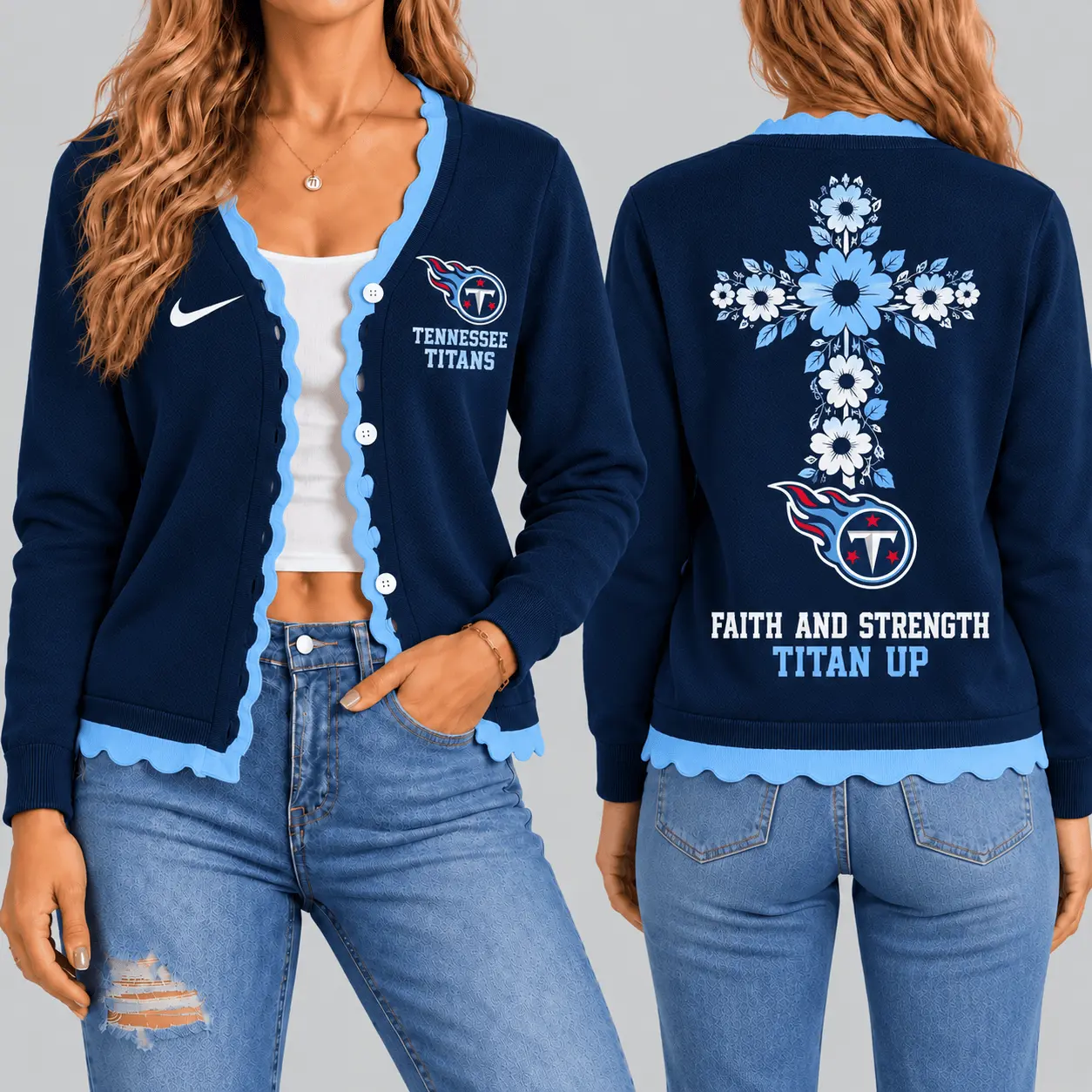 Tennessee Titans | NFL Floral Cross Faith Knit Cardigan TD