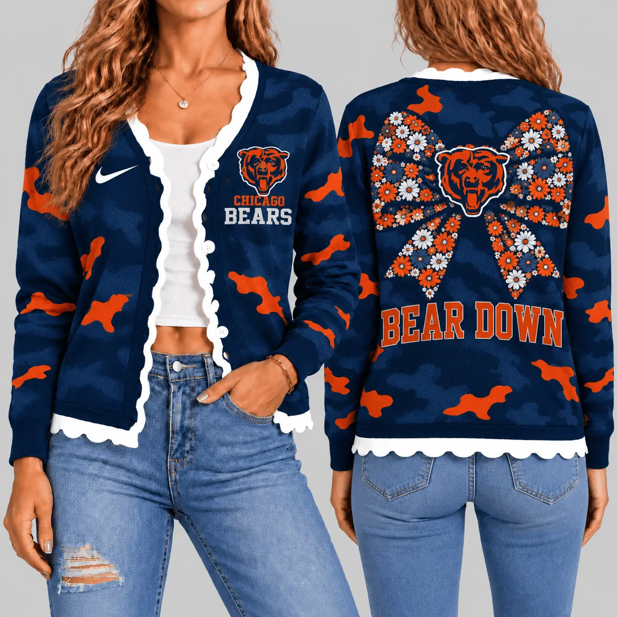 Chicago Bears | NFL Camo Bow Knit Cardigan TD