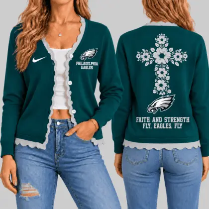 Philadelphia Eagles | NFL Floral Cross Faith Knit Cardigan TD