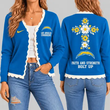 Los Angeles Chargers | NFL Floral Cross Faith Knit Cardigan TD