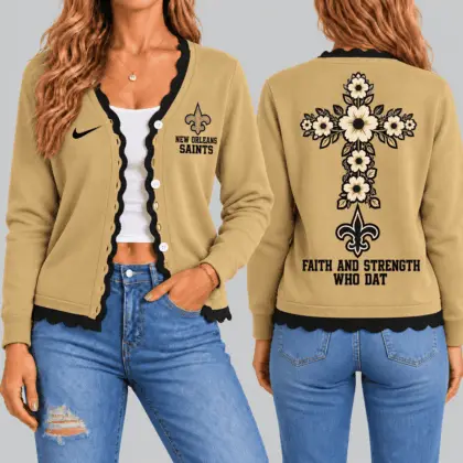 New Orleans Saints | NFL Floral Cross Faith Knit Cardigan TD