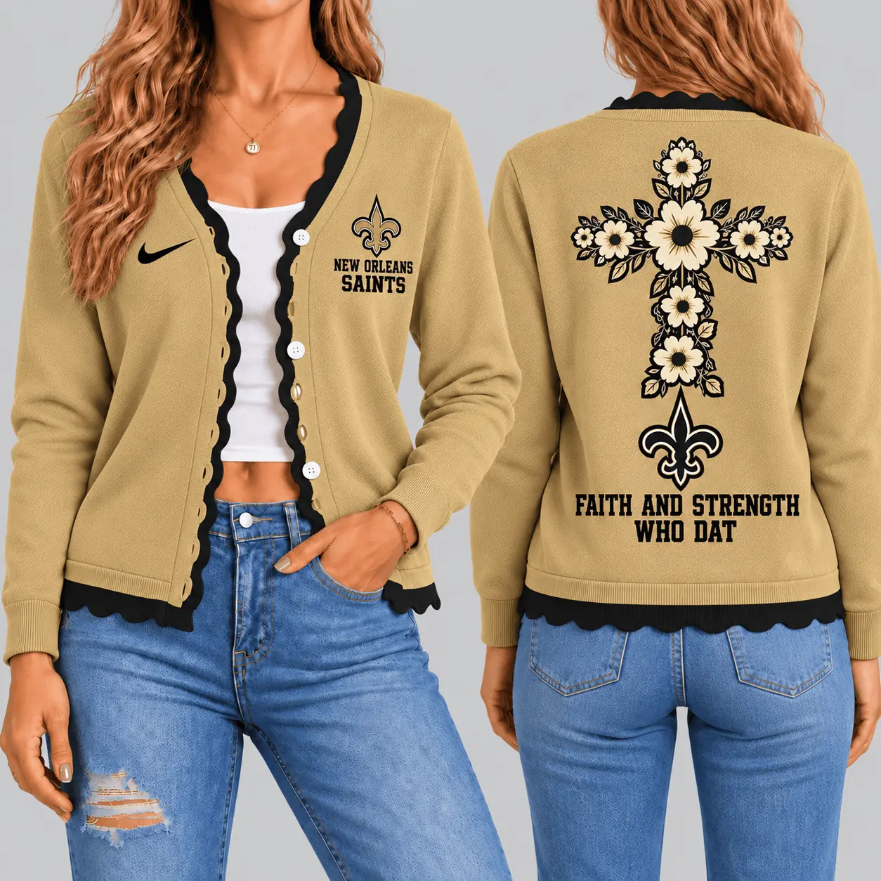 New Orleans Saints | NFL Floral Cross Faith Knit Cardigan TD