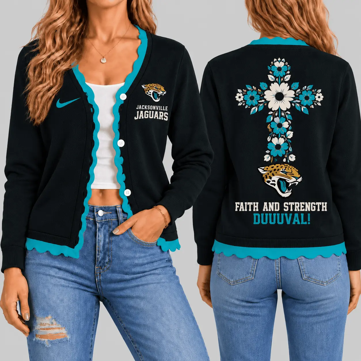 Jacksonville Jaguars | NFL Floral Cross Faith Knit Cardigan TD