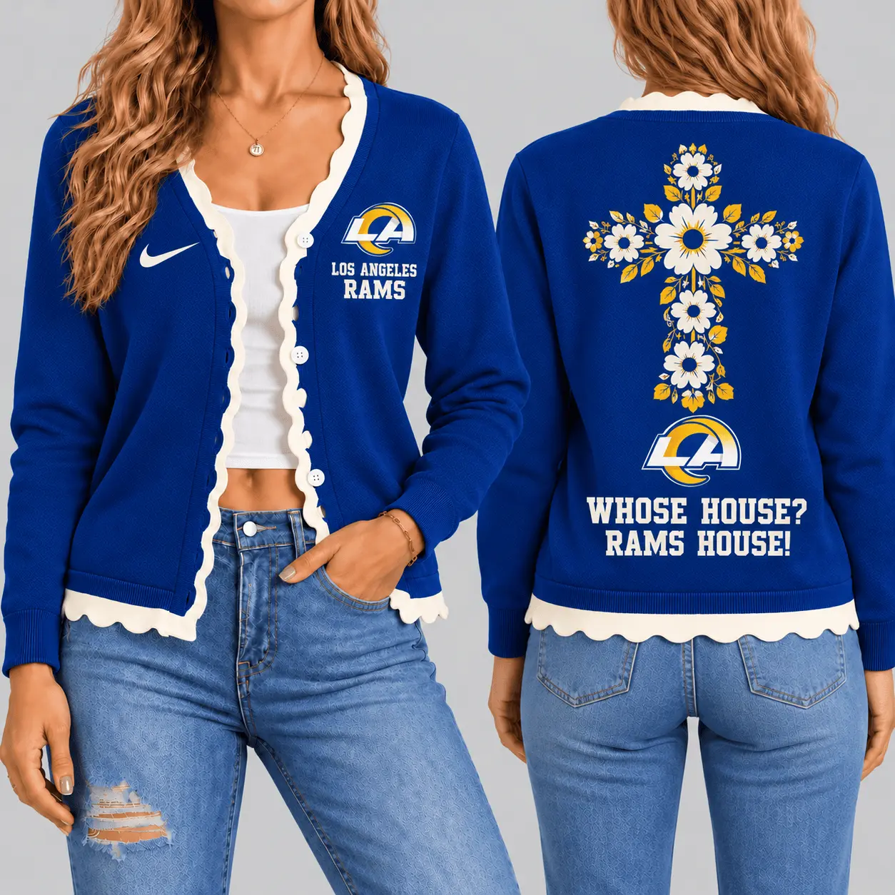 Los Angeles Rams | NFL Floral Cross Faith Knit Cardigan TD