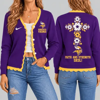 Minnesota Vikings | NFL Floral Cross Faith Knit Cardigan TD