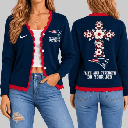 New England Patriots | NFL Floral Cross Faith Knit Cardigan TD