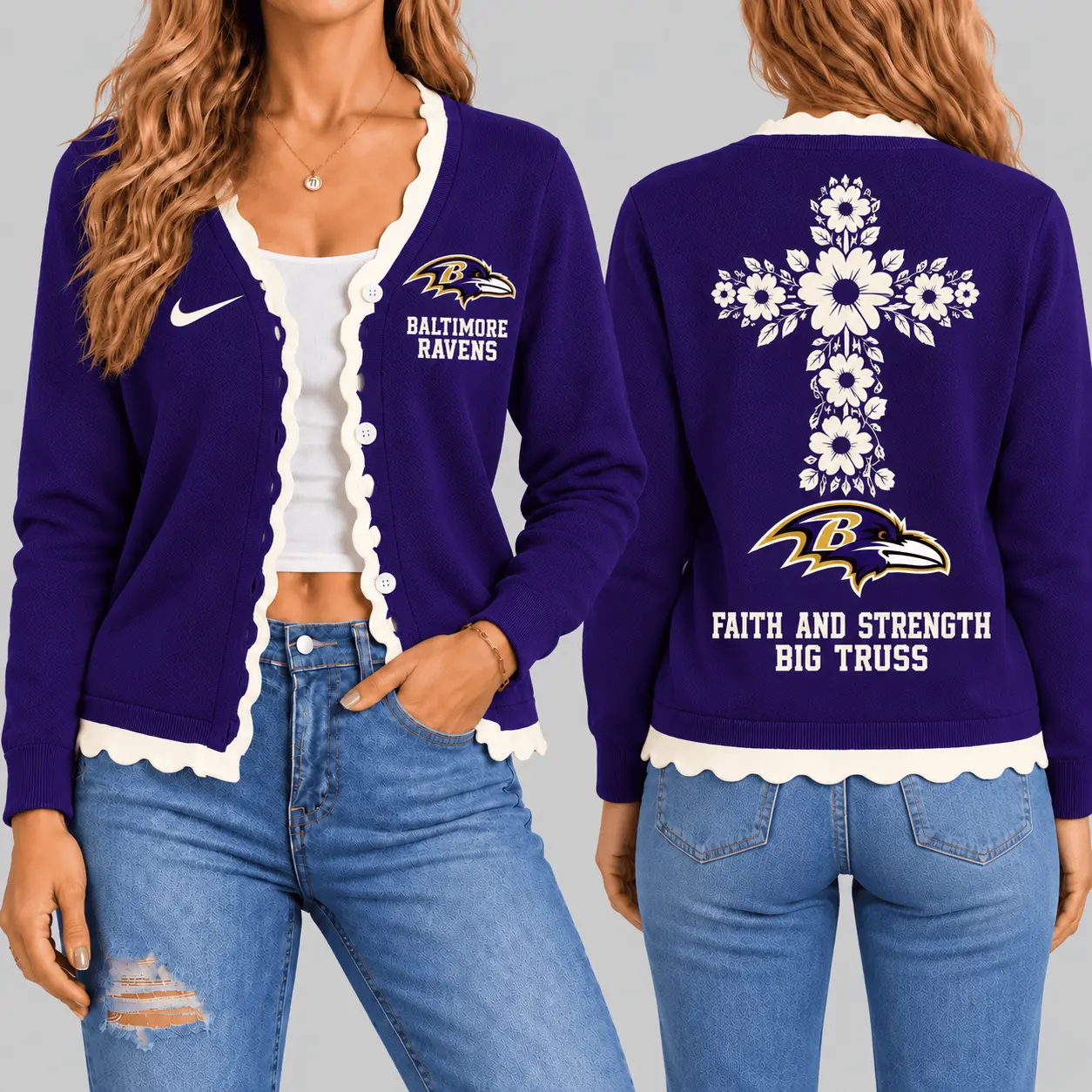 Baltimore Ravens | NFL Floral Cross Faith Knit Cardigan TD