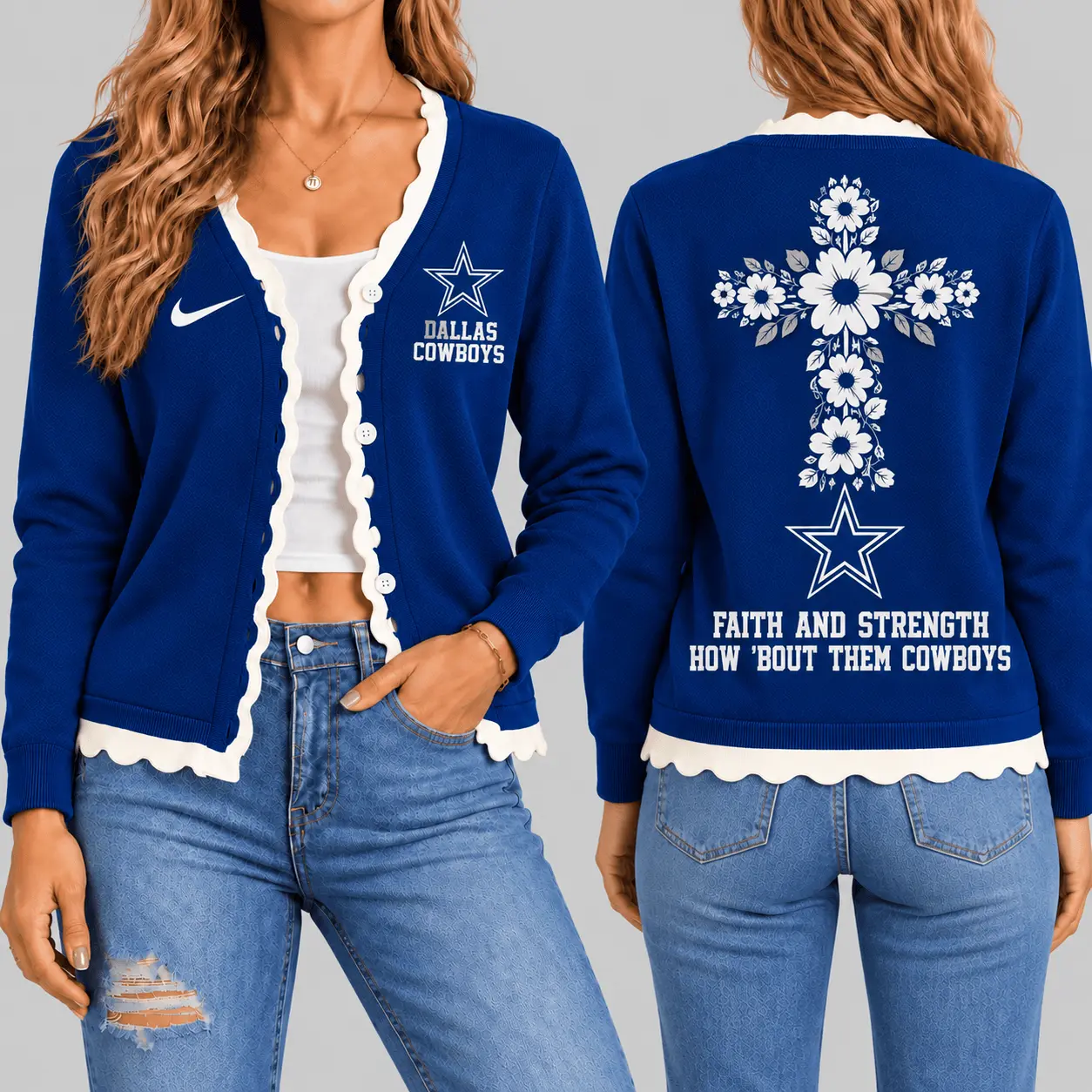 Dallas Cowboys | NFL Floral Cross Faith Knit Cardigan TD