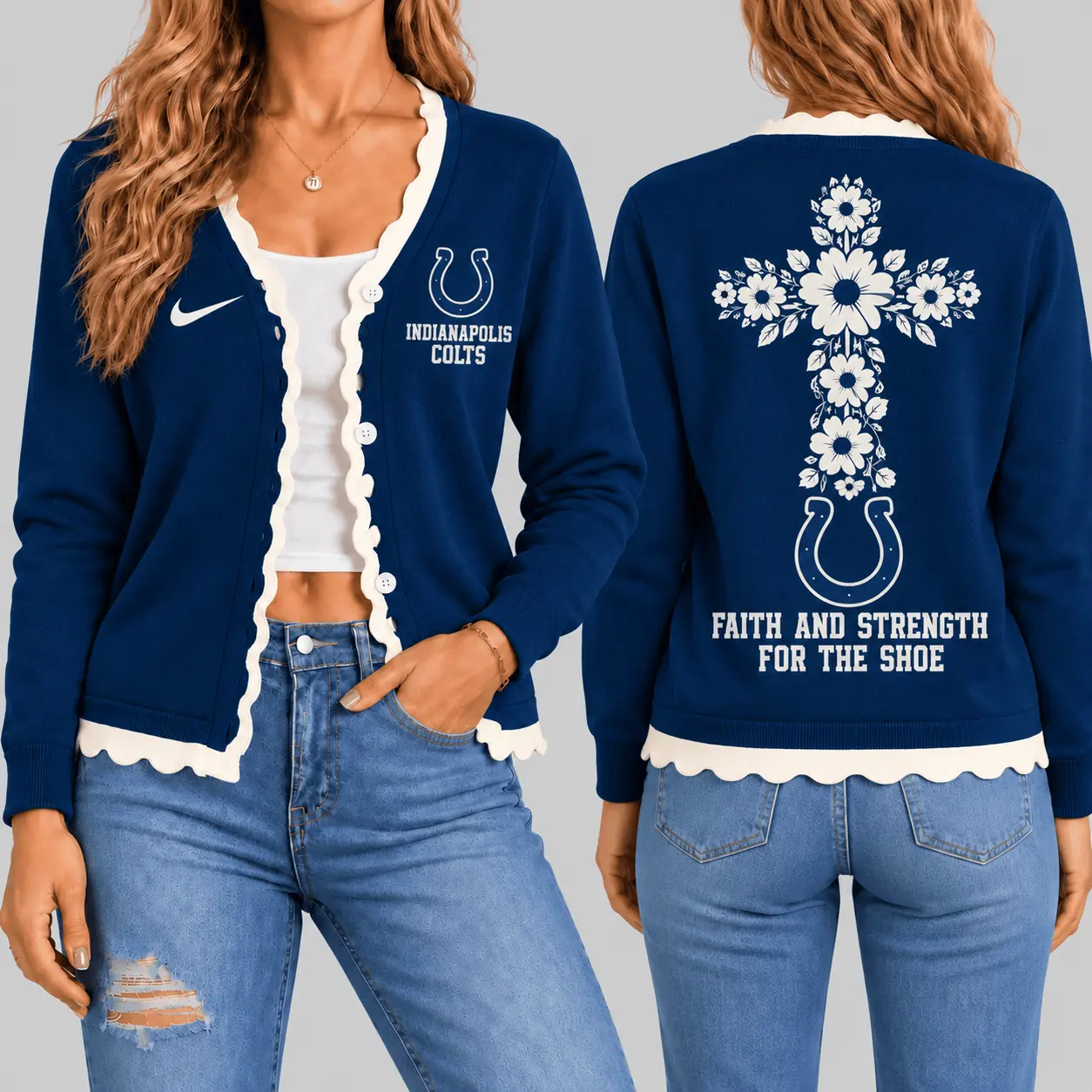 Indianapolis Colts | NFL Floral Cross Faith Knit Cardigan TD