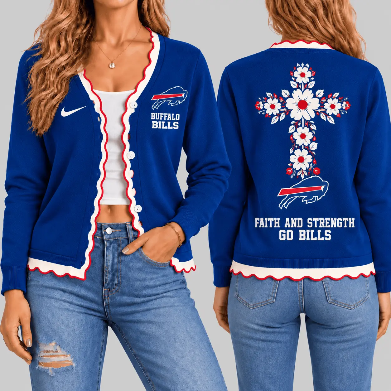 Buffalo Bills | NFL Floral Cross Faith Knit Cardigan TD