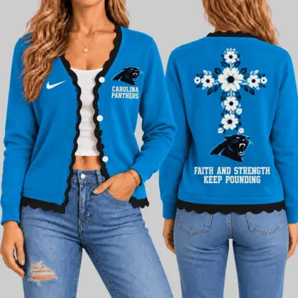 Carolina Panthers | NFL Floral Cross Faith Knit Cardigan TD