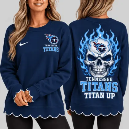 Tennessee Titans | NFL Flaming Skull Scallop Hem Sweatshirt TD