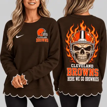 Cleveland Browns | NFL Flaming Skull Scallop Hem Sweatshirt TD