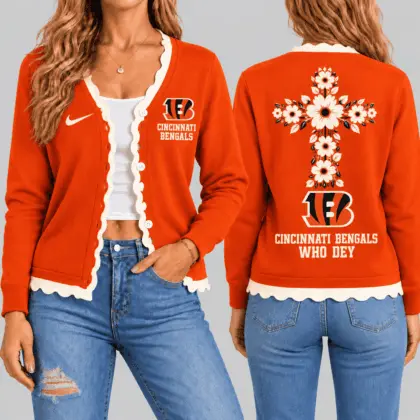 Cincinnati Bengals | NFL Floral Cross Faith Knit Cardigan TD