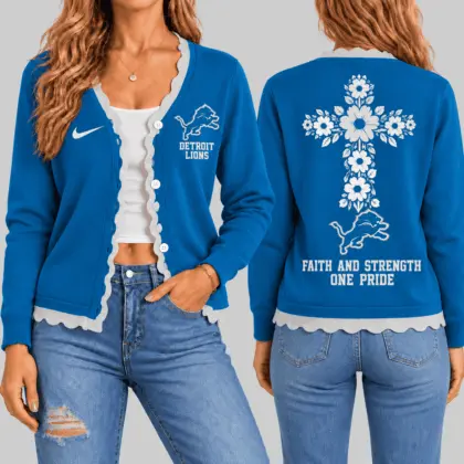 Detroit Lions | NFL Floral Cross Faith Knit Cardigan TD