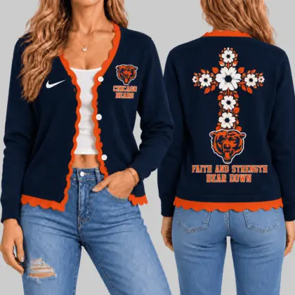 Chicago Bears | NFL Floral Cross Faith Knit Cardigan TD