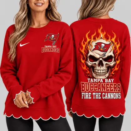 Tampa Bay Buccaneers | NFL Flaming Skull Scallop Hem Sweatshirt TD