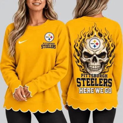 Pittsburgh Steelers | NFL Flaming Skull Scallop Hem Sweatshirt TD
