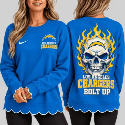 Los Angeles Chargers | NFL Flaming Skull Scallop Hem Sweatshirt TD