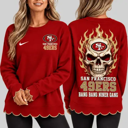 San Francisco 49ers | NFL Flaming Skull Scallop Hem Sweatshirt TD