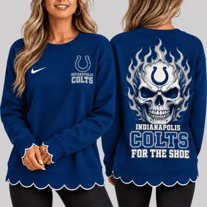 Indianapolis Colts | NFL Flaming Skull Scallop Hem Sweatshirt TD