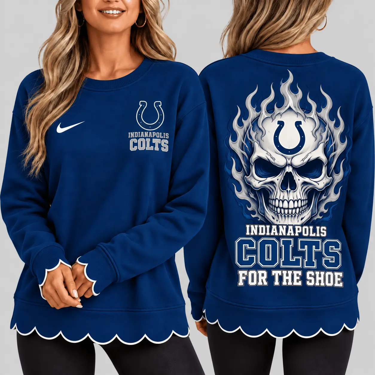 Indianapolis Colts | NFL Flaming Skull Scallop Hem Sweatshirt TD