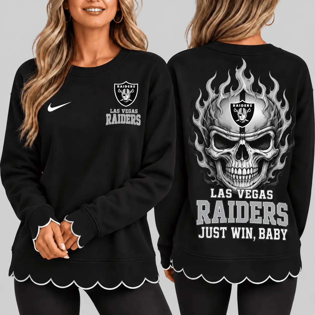 Las Vegas Raiders | NFL Flaming Skull Scallop Hem Sweatshirt TD