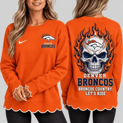 Denver Broncos | NFL Flaming Skull Scallop Hem Sweatshirt TD