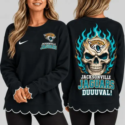 Jacksonville Jaguars | NFL Flaming Skull Scallop Hem Sweatshirt TD