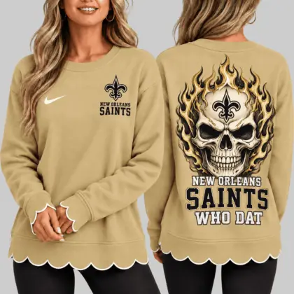 New Orleans Saints | NFL Flaming Skull Scallop Hem Sweatshirt TD