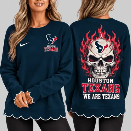 Houston Texans | NFL Flaming Skull Scallop Hem Sweatshirt TD