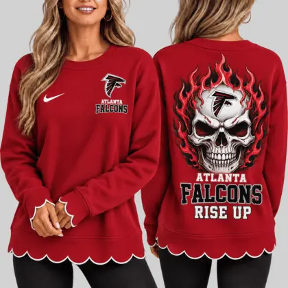Atlanta Falcons | NFL Flaming Skull Scallop Hem Sweatshirt TD