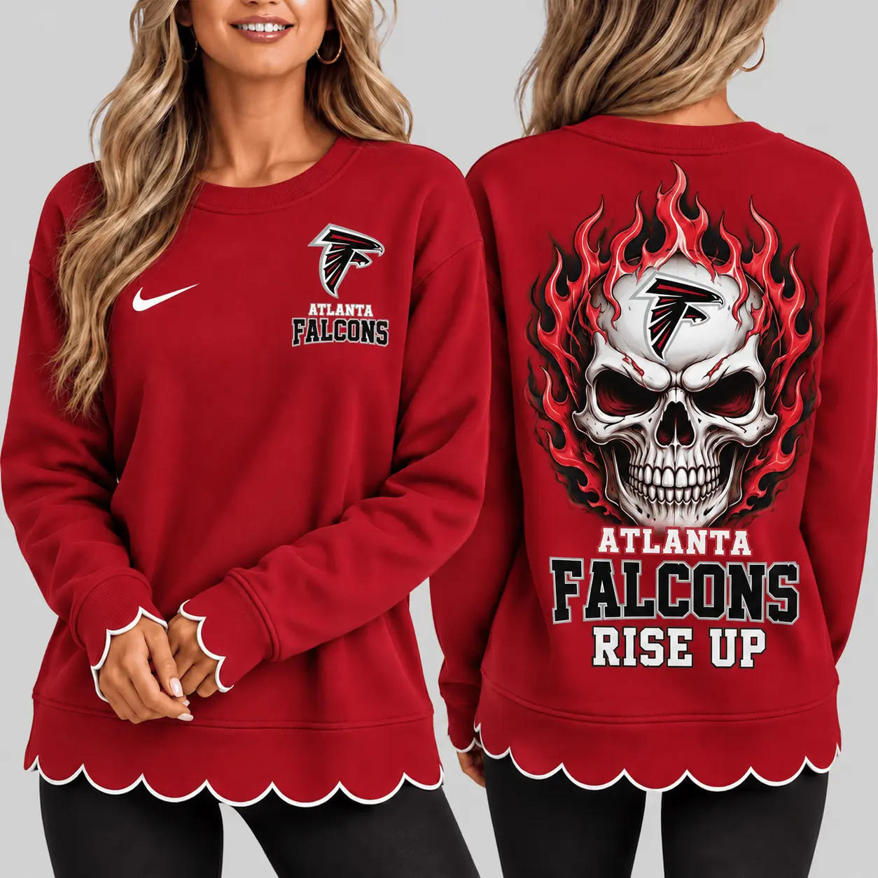 Atlanta Falcons | NFL Flaming Skull Scallop Hem Sweatshirt TD