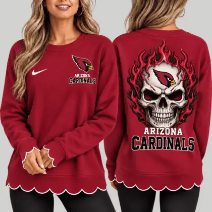 Arizona Cardinals | NFL Flaming Skull Scallop Hem Sweatshirt TD