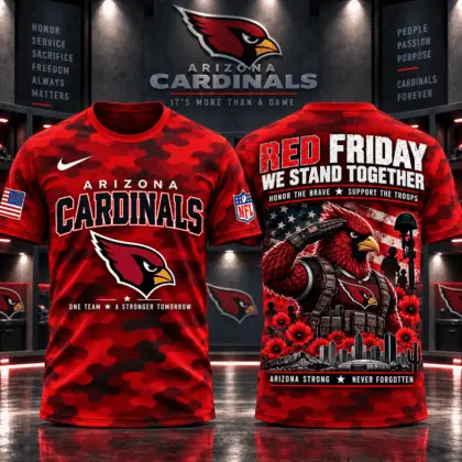 Arizona Cardinals | Premium NFL Red Friday Remember Everyone Deployed Camo GameDay 3D Shirt NY