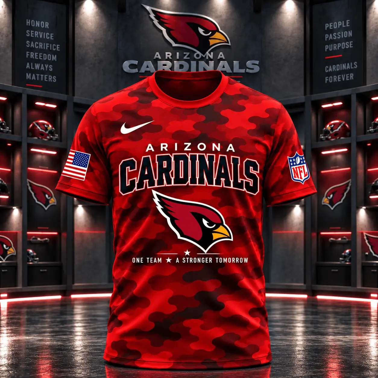Arizona Cardinals | Premium NFL Red Friday Remember Everyone Deployed Camo GameDay 3D Shirt NY - Image 2