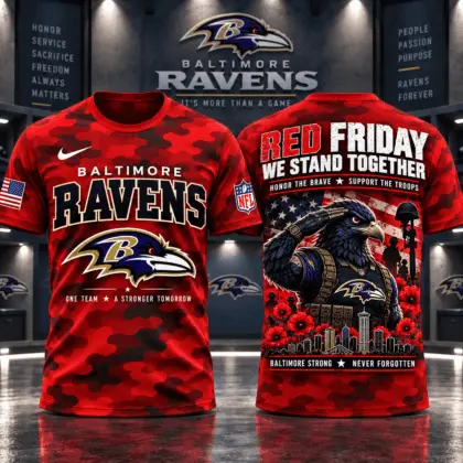 Baltimore Ravens | Premium NFL Red Friday Remember Everyone Deployed Camo GameDay 3D Shirt NY