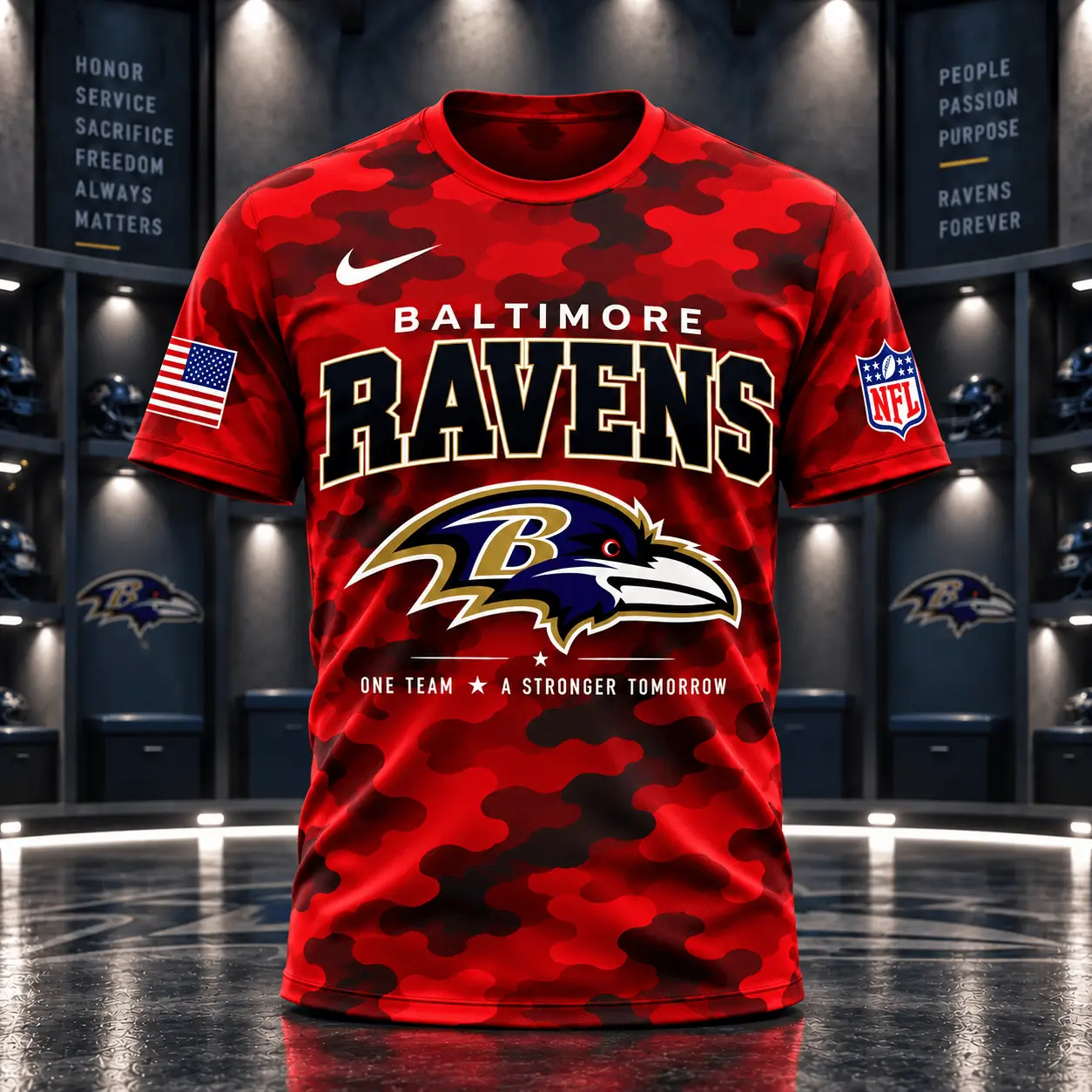Baltimore Ravens | Premium NFL Red Friday Remember Everyone Deployed Camo GameDay 3D Shirt NY - Image 2