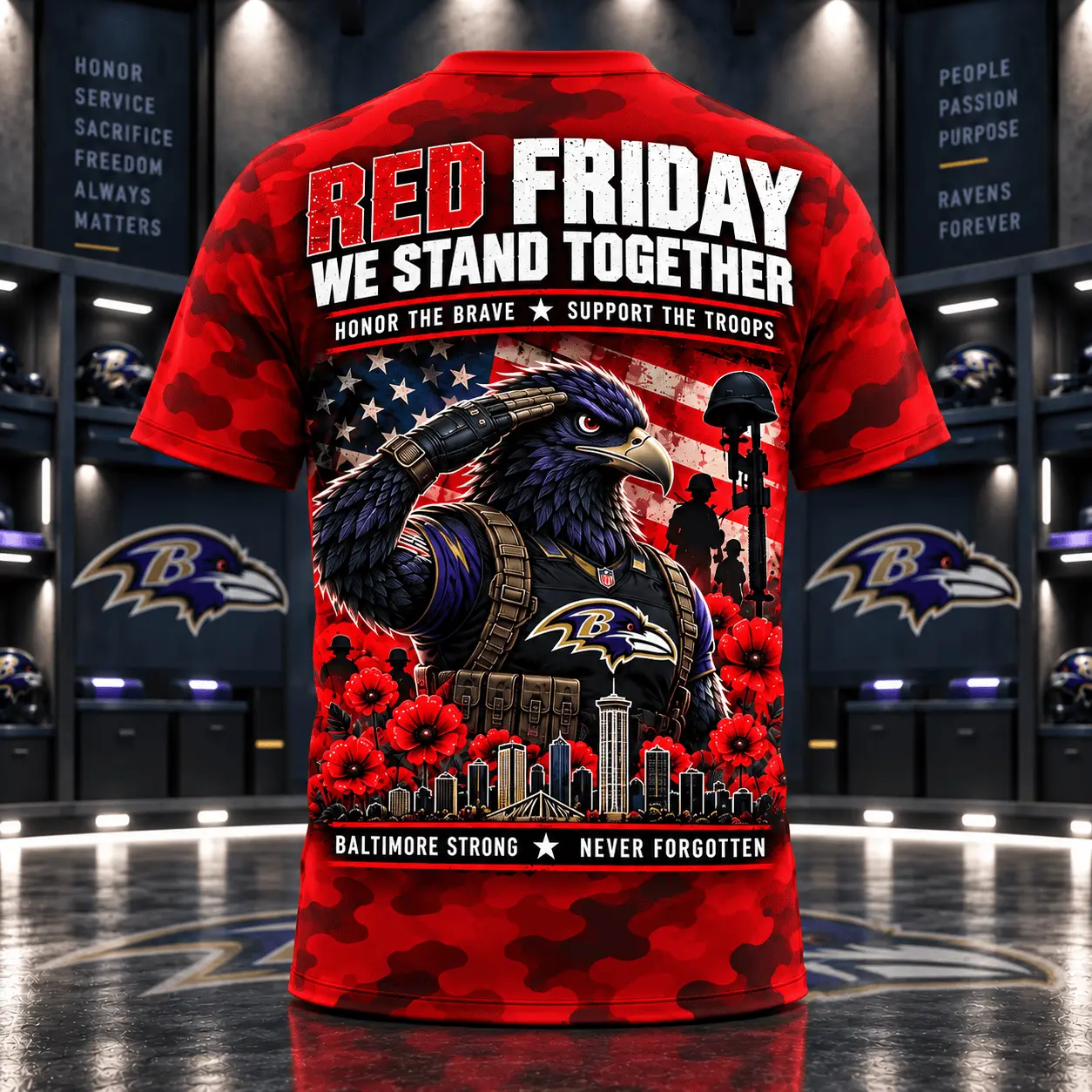 Baltimore Ravens | Premium NFL Red Friday Remember Everyone Deployed Camo GameDay 3D Shirt NY - Image 3