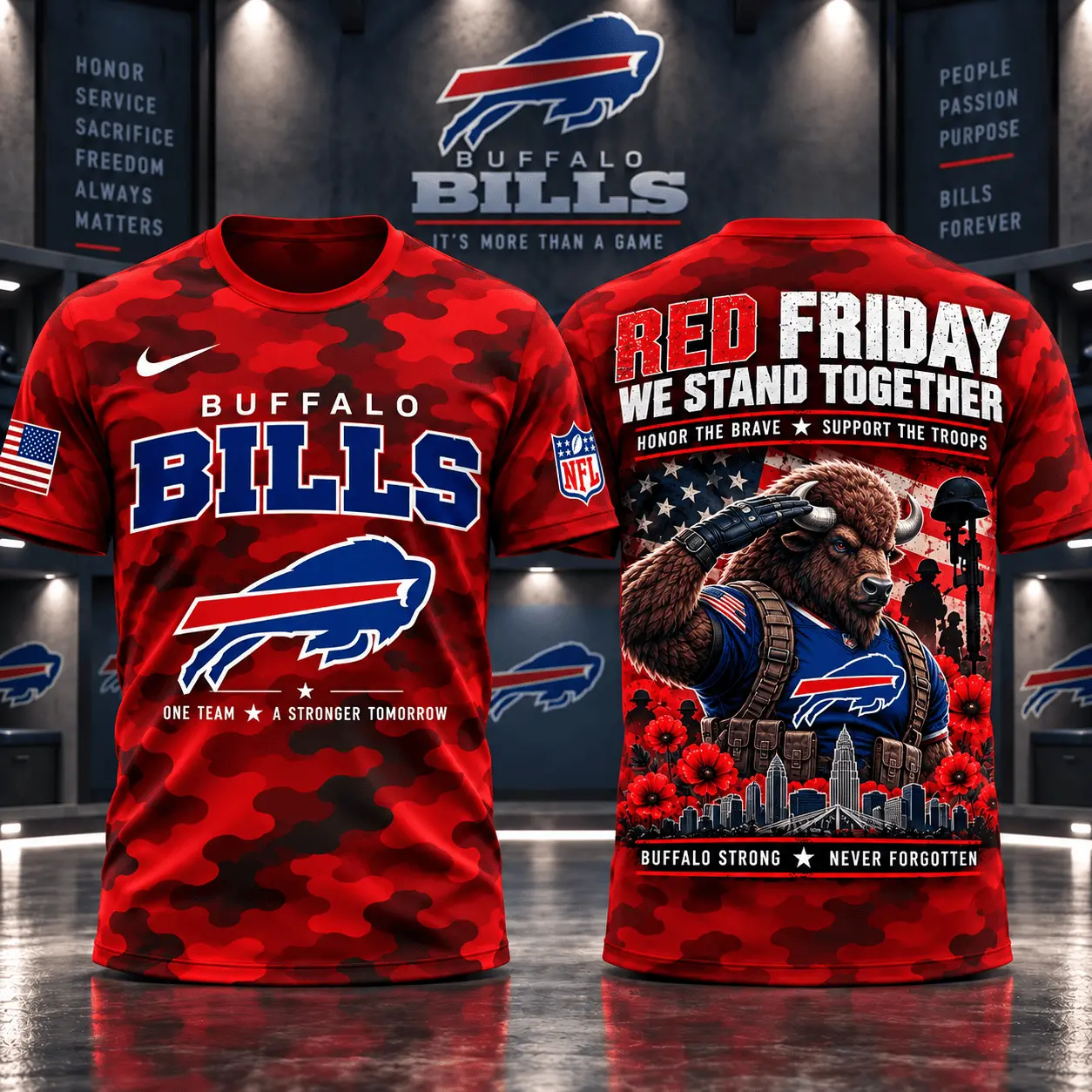 Buffalo Bills | Premium NFL Red Friday Remember Everyone Deployed Camo GameDay 3D Shirt NY