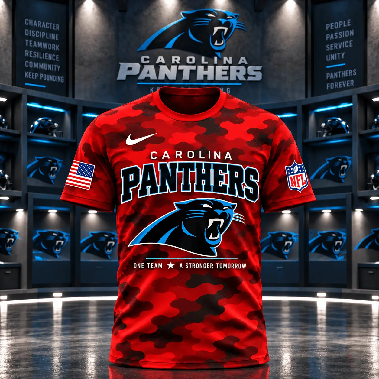 Carolina Panthers | Premium NFL Red Friday Remember Everyone Deployed Camo GameDay 3D Shirt NY - Image 2