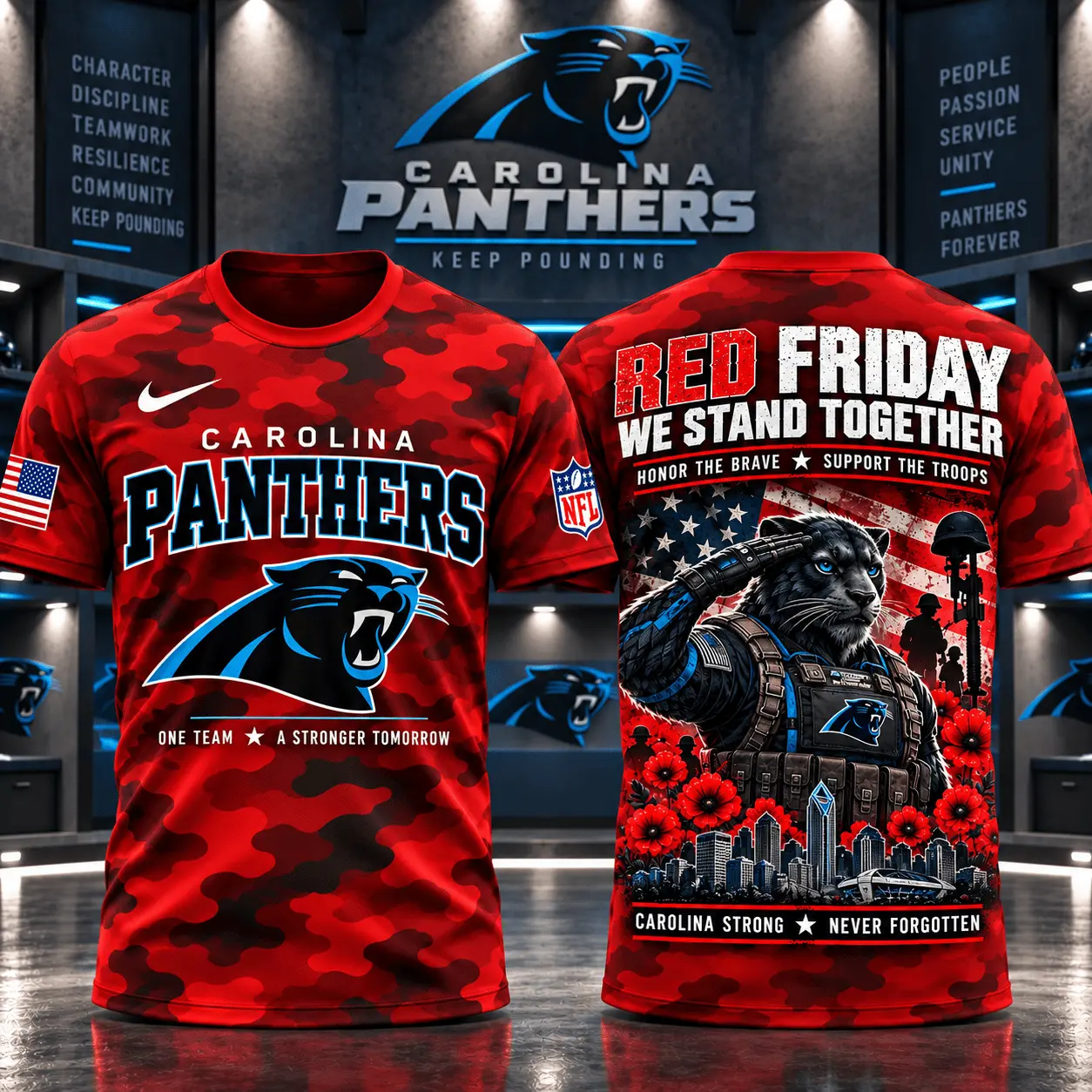 Carolina Panthers | Premium NFL Red Friday Remember Everyone Deployed Camo GameDay 3D Shirt NY