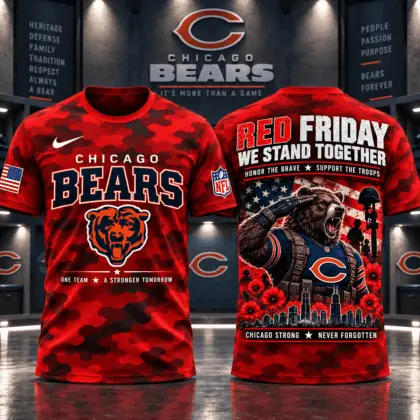 Chicago Bears | Premium NFL Red Friday Remember Everyone Deployed Camo GameDay 3D Shirt NY