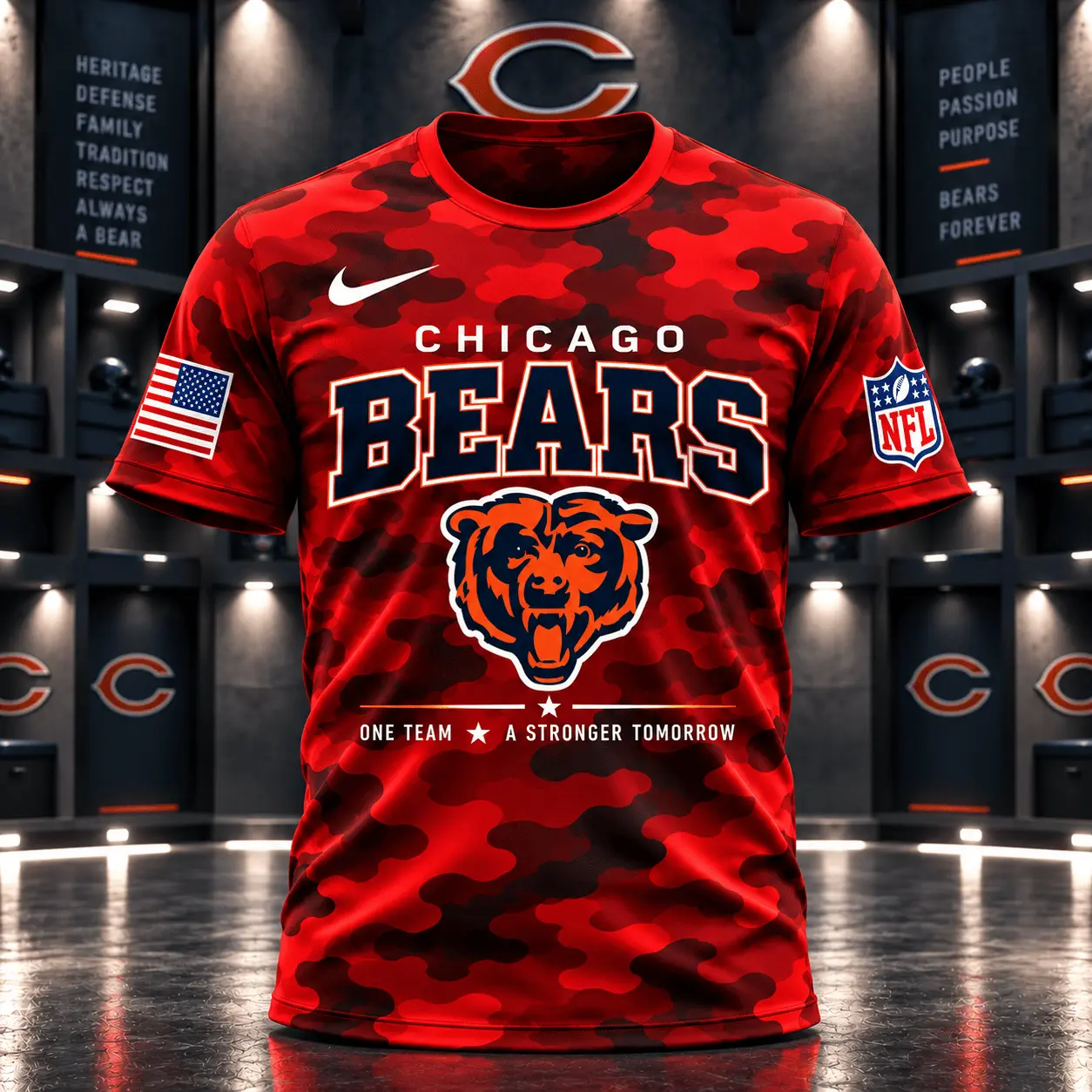 Chicago Bears | Premium NFL Red Friday Remember Everyone Deployed Camo GameDay 3D Shirt NY - Image 2