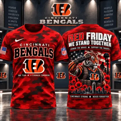 Cincinnati Bengals | Premium NFL Red Friday Remember Everyone Deployed Camo GameDay 3D Shirt NY