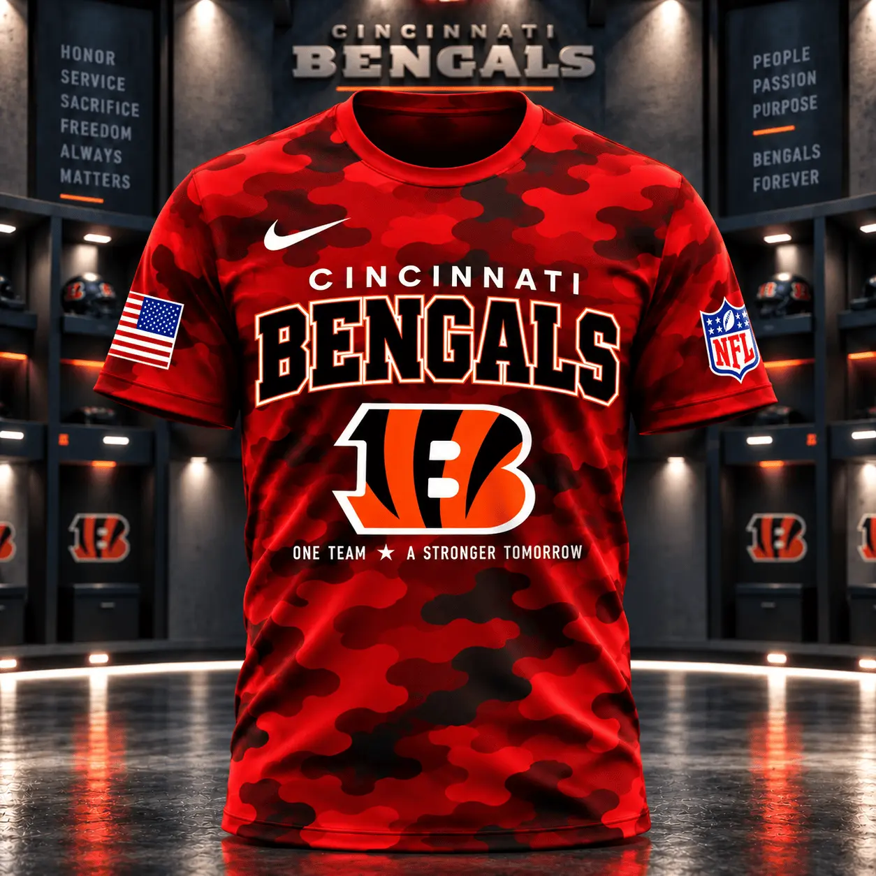 Cincinnati Bengals | Premium NFL Red Friday Remember Everyone Deployed Camo GameDay 3D Shirt NY - Image 2
