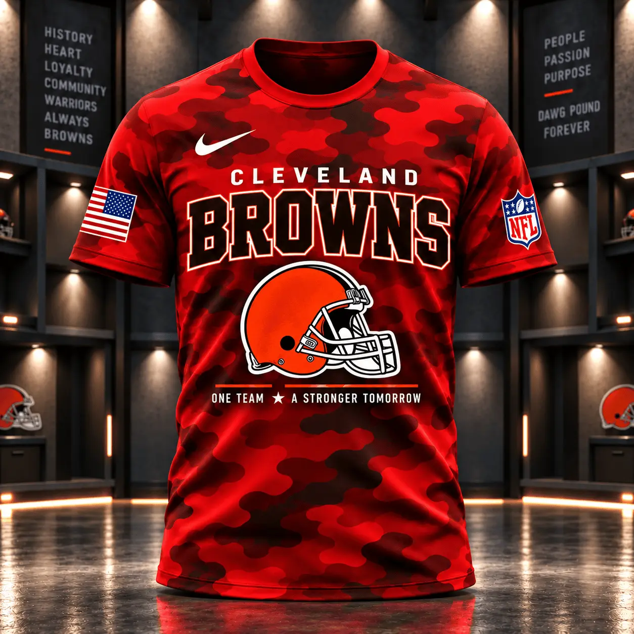Cleveland Browns | Premium NFL Red Friday Remember Everyone Deployed Camo GameDay 3D Shirt NY - Image 2